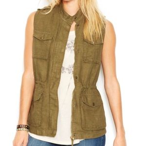 Lucky Brand Banded Linen -Blend Military  Vest